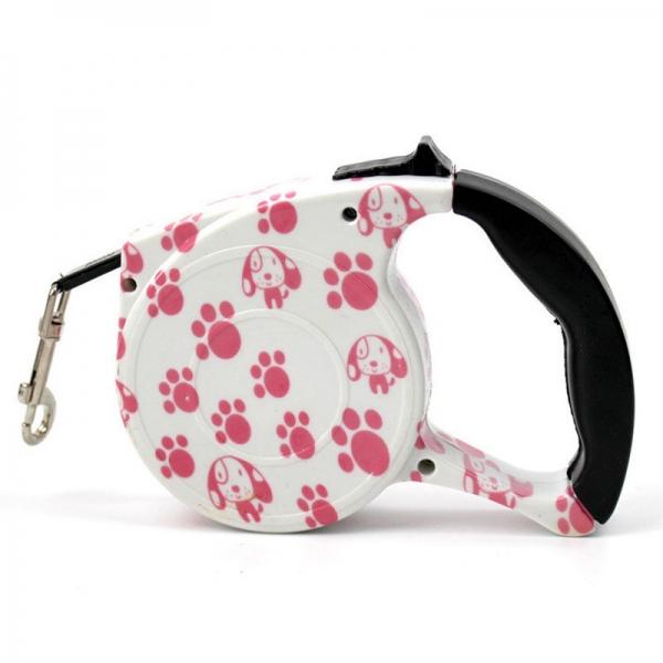 5m Automatic Retractable Dog Leash Pet Traction Rope Chain Harness Withstand 35kg Pulling Force Pink Footprints