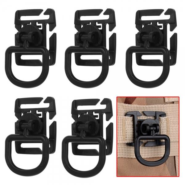 5pcs Outdoor 360 Degrees Rotation POM Tactical D-Ring Buckles for MOLLE Locking Carabiner Backpack Black - stringsmall