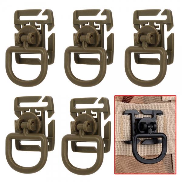 5pcs Outdoor 360 Degrees Rotation POM Tactical D-Ring Buckles for MOLLE Locking Carabiner Backpack Khaki