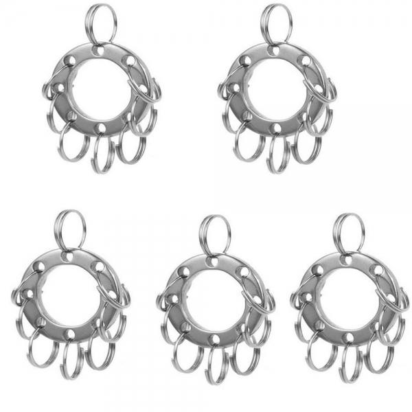 5pcs Outdoor Round Stainless Steel Expanding Keychains with 8-Keyring Silver