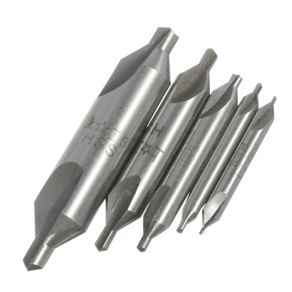 5pcs Standard 60-Degree Double Ended HSS Center Drill Bit Set Silver
