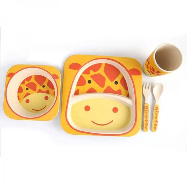 5pcs/Set Children Animal Pattern Bamboo Fiber Tableware Set - Cow