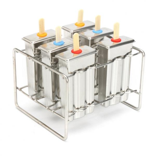 6 Cell Frozen Ice Cream Pop Mold Popsicle Maker Lolly Mould Tray Pan Kitchen DIY - Flat