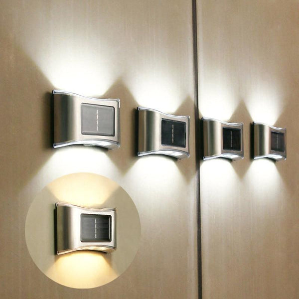 4 Pcs 6Led Solar Wall Lamp Outdoor Garden Lights External Wall Sconce For Terrace Balcony Fence Street Decorative Up And Down Light