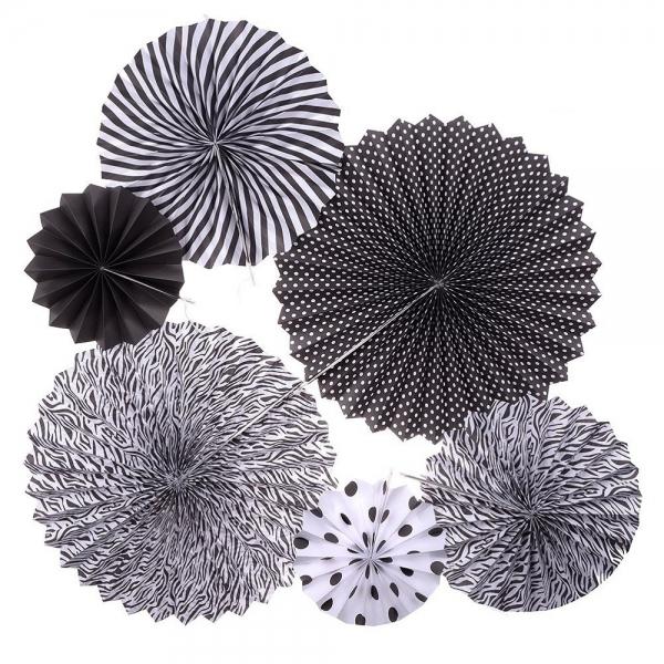 6pcs Tissue Paper Hanging Fan Flowers for Birthday Party Wedding Decoration Black