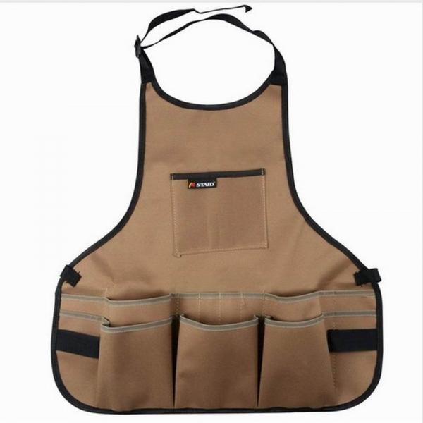 600D Oxford Cloth Multi-pocket Multi-function Apron KTV Bar Waiter Cleaning Bib Garden Tool Apron Khaki