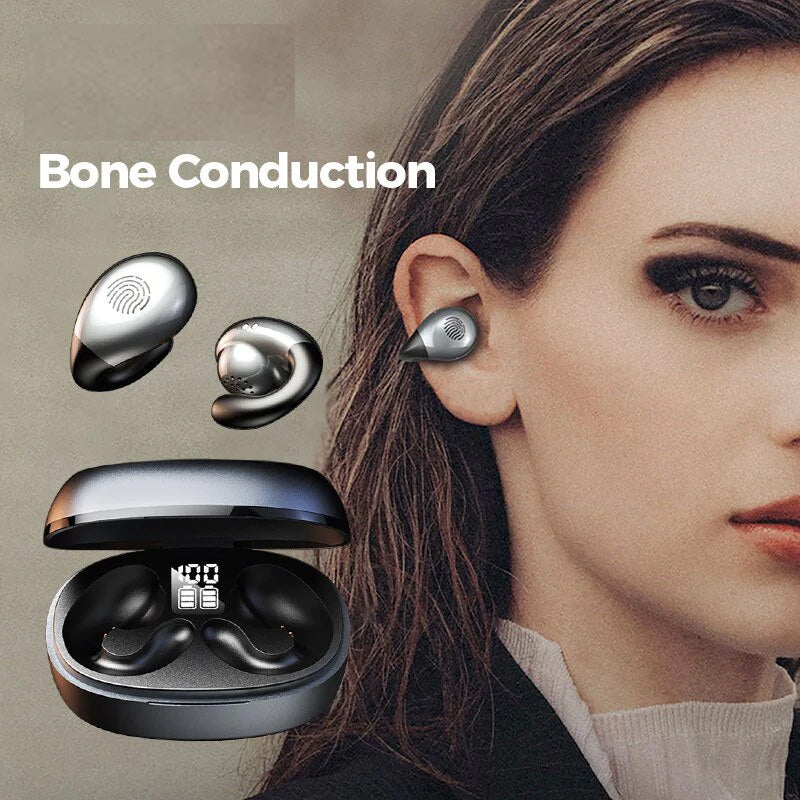 Touch Control True Bone Conduction Bluetooth Earphones Ear Clip Earring Wireless Headphones with Mic Calling Sports Headsets