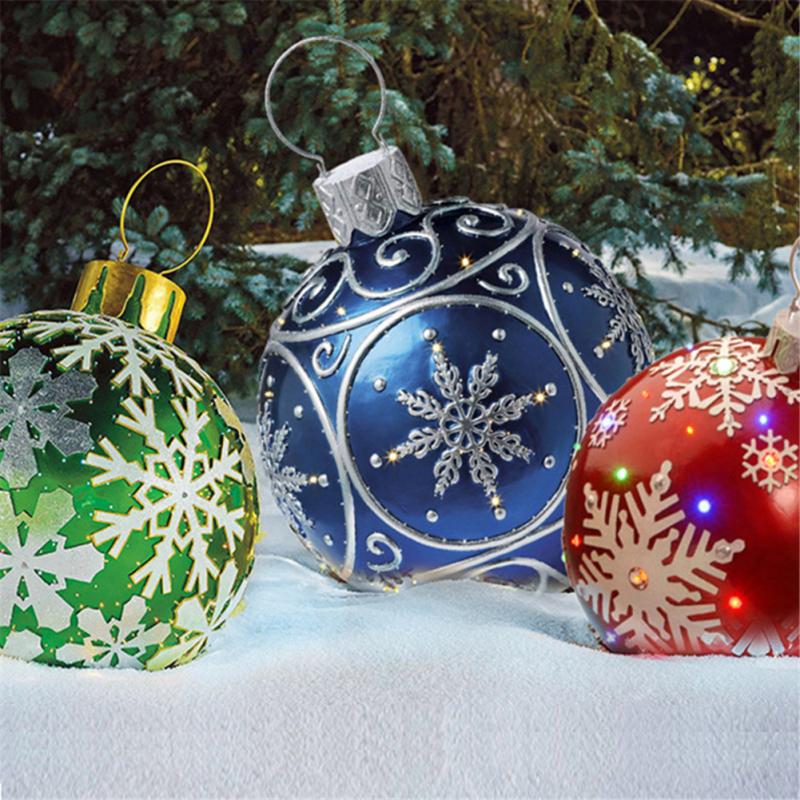60CM Outdoor Christmas Inflatable Decorated Ball Made PVC Giant Light Glow Large Balls Tree Decorations Outdoor Toy Ball