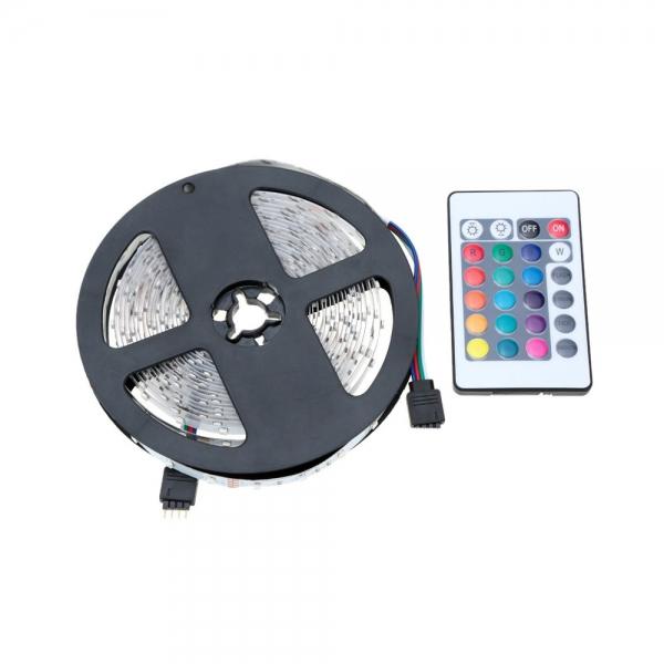 5M 60-LED 3528SMD RGB LED Strip Light with 24-Key RF Remote Controller & Adapter Black