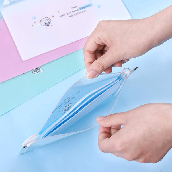 4Pack Face Cover Mask Storage Bag  Portable Metal Zipper Case Envelope Letter Size Face Covers Foldable Bag Organizer Clip Keeper Folder Storage Box Office Storage Clip