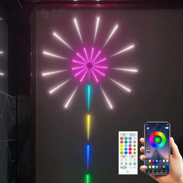 Smart Firework LED Lights Bluetooth Colorful Firework lantern Christmas decoration LED music running water horse lantern full color star sky light bar