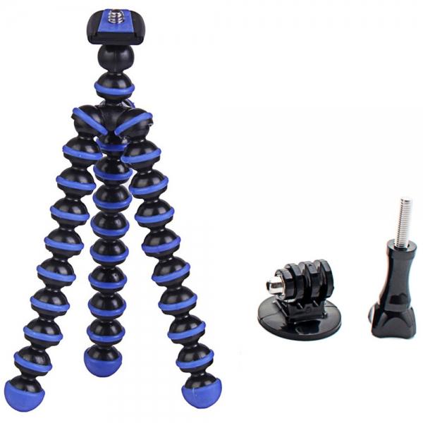 6.5inch Mini Octopus Tripod + Adapter + Long Screw Set for Camera/Cellphone/GoPro Hero Series/SJ5000/SJ4000 Black & Blue