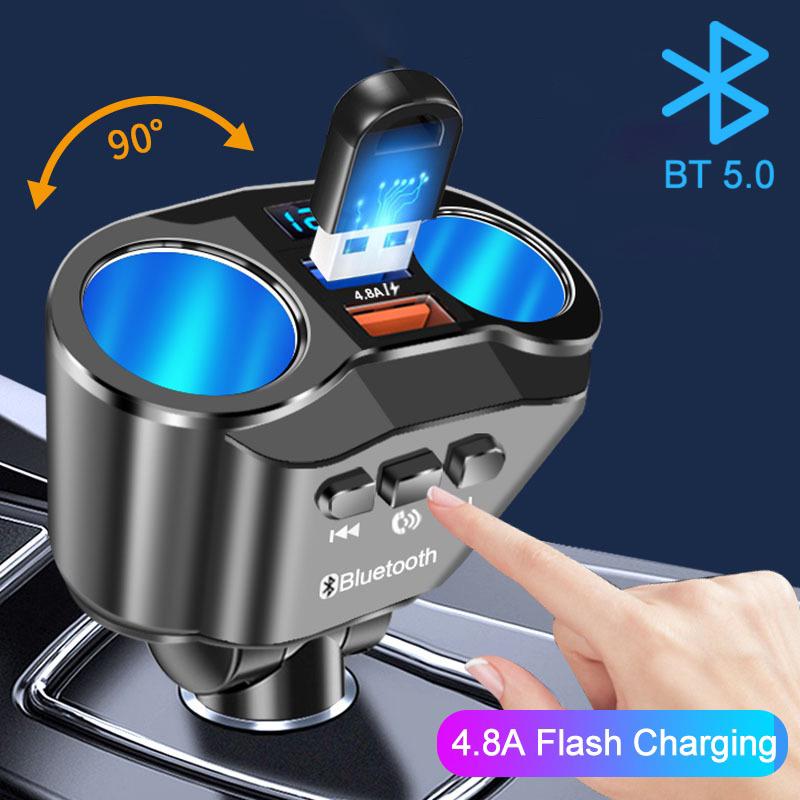 Car Cigarette Lighter Splitter Auto Power adapter 4.8A Super Fast Dual USB Car Charger MP3 FM Transmitter Bluetooth Handsfree