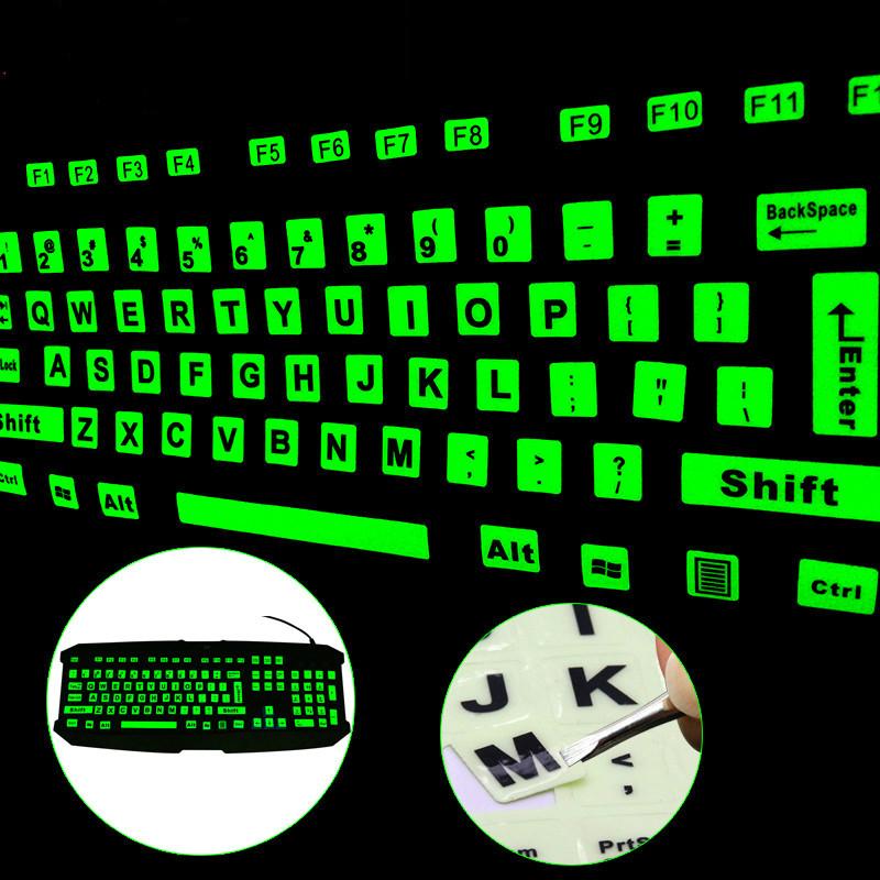 Luminous English Full Keyboard Sticker Film Glow in the Dark Capital Letters Sticker with 2 Fonts