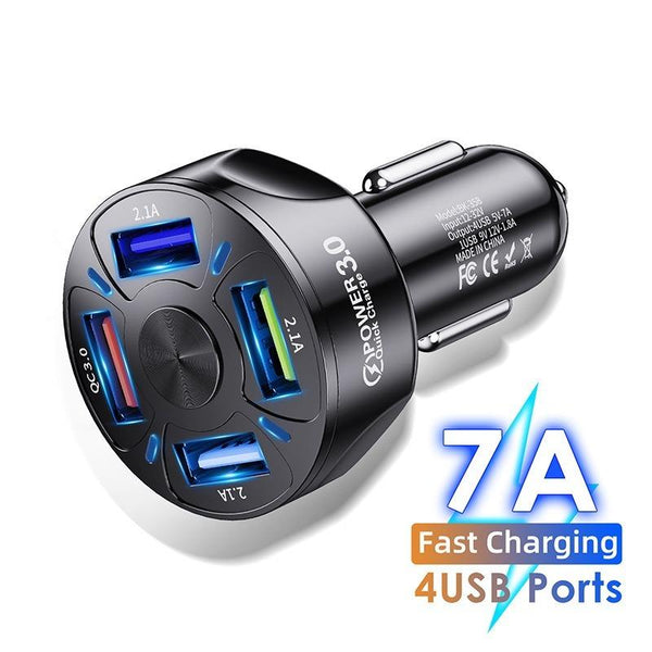 Car Charger Quick Charge QC 3.0 Car-Charger 4 Ports Fast Car phone Charger Phone Car USB Charger For iPhone 12 11 Pro Max 6 7 8 Plus Xiaomi Samsung