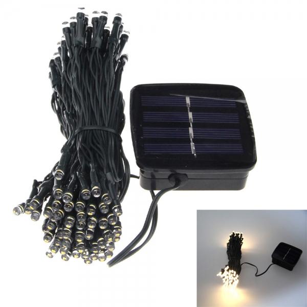 6W 100-LED Solar Powered Light Sensor Control Holiday Decorative Light String Warm White Light