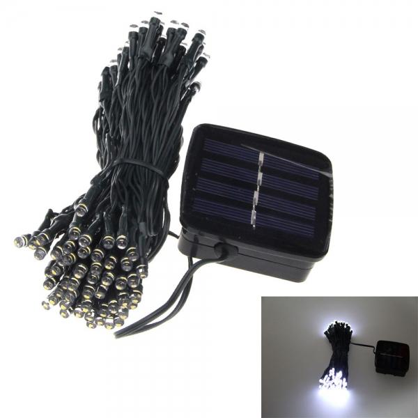 6W 100-LED Solar Powered Light Sensor Control Holiday Decorative Light String White Light