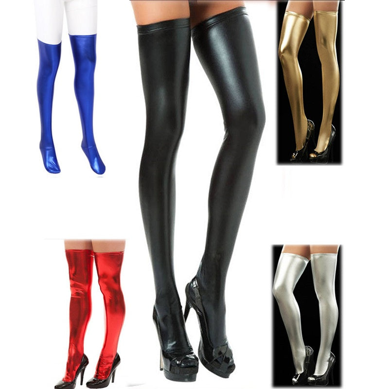 Sexy Latex Stockings Pole Dance Stockings Faux Patent Leather Lady's Clubwear