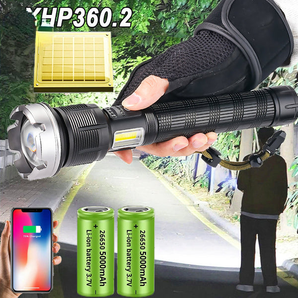 200000lumen 36 Core LED Flashlight USB Rechargeable High Power Tactical Torch Power Bank Work Lights Self Defense Torch with 10400mah 26650 Battery