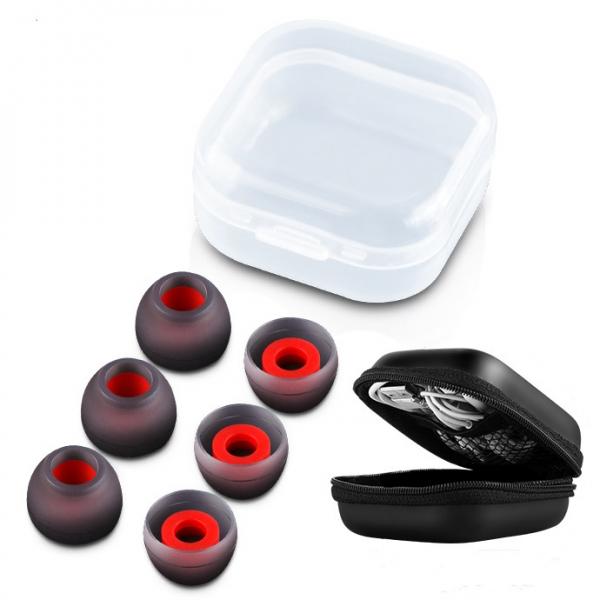 6pcs Silicone In-Ear Ear Tips Earplug Ear Pads Earphone Accessories w/ Storage Box & EVA Bag Black&Red Size M