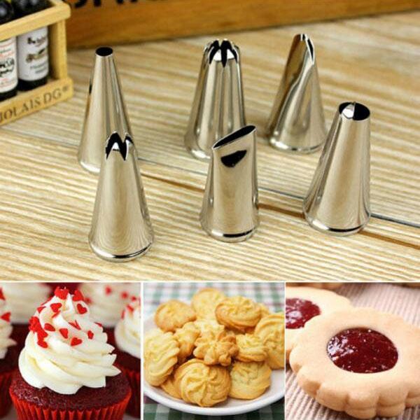 6pcs Stainless Steel Cake Decorating Nozzles Pastry Tube Tips Silver