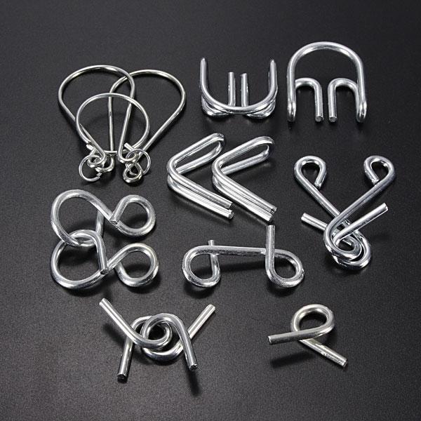 7 Sets Intelligence Toy Mind Game Brain Teaser Metal Wire Puzzles Silver