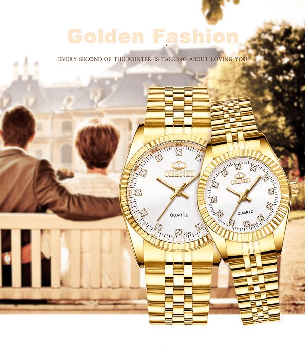 Couple Quartz Analog Gold Wrist Watches Luxury  Fashion Casual