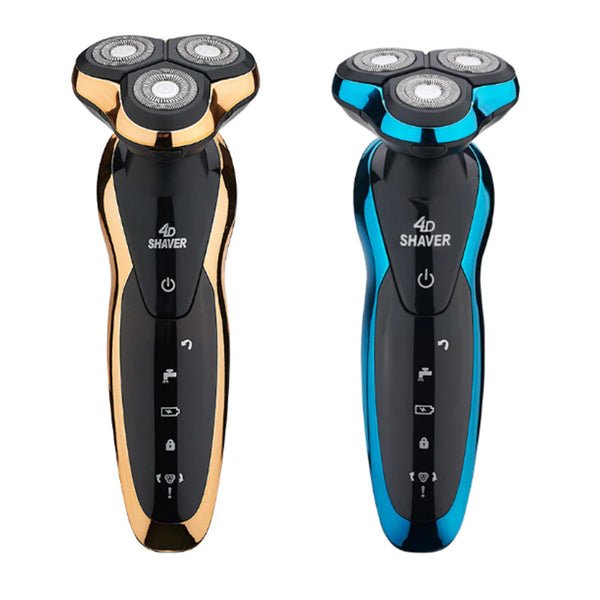 Upgrade 4D Floating Head IPX7 Electric Washable Shaver Razor Blue/Golden USB Charging