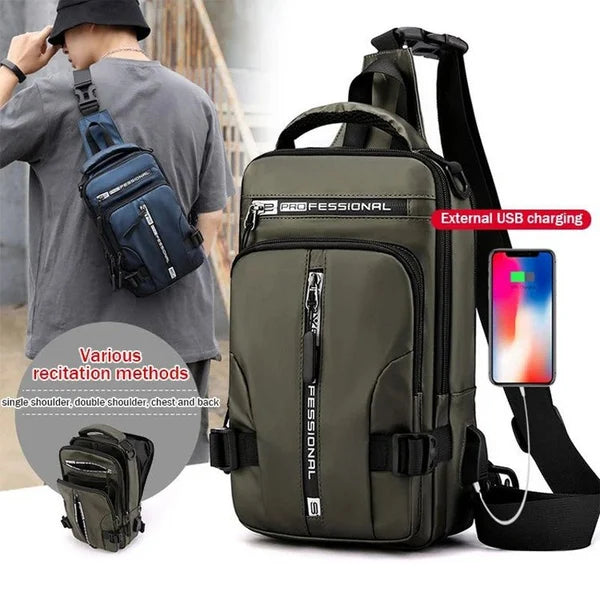 New Men's Multi-function Chest Bag Real-time Shoulder Messenger Backpack Anti-Theft Waterproof Crossbody Bag