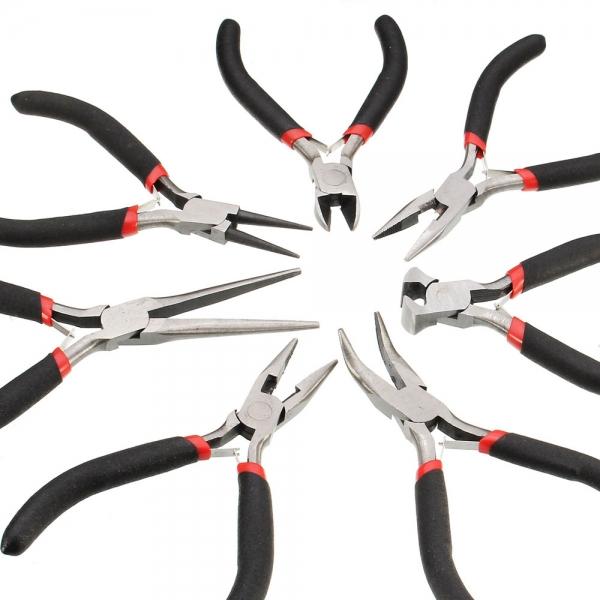 7pcs Mini Beading Round Flat Long Nose Pliers Wire Cutters Pliers Tools Set Random Color
