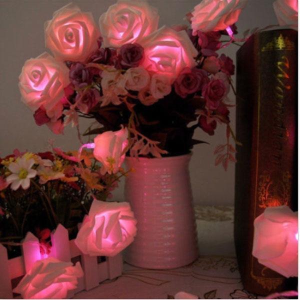 20 LED Roses  String Light 8 Color Night Light - Pink - stringsmall