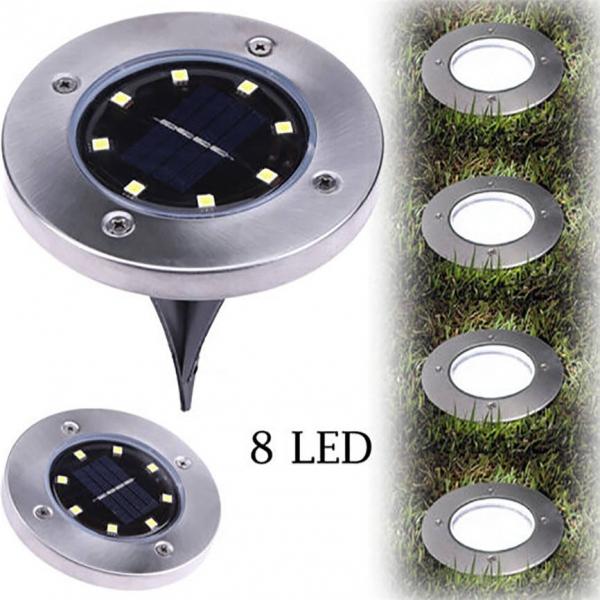 8 LED Solar Power Waterproof Ground Buried Light Outdoor Path Garden Decking Underground Lamp - Cold White