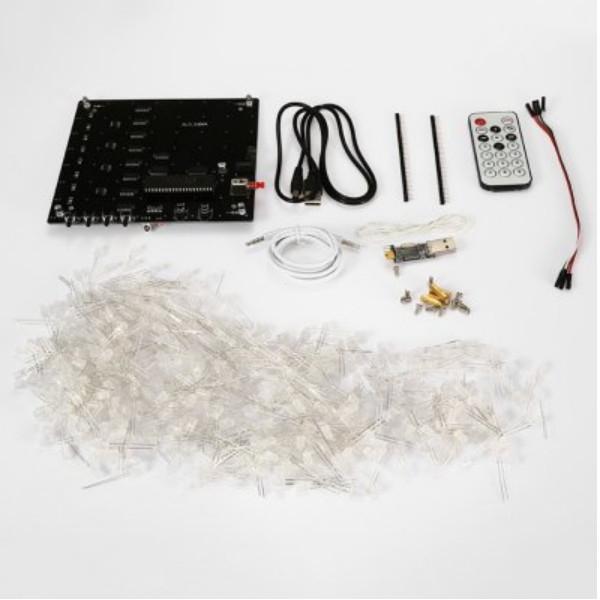 8x8x8 Cube 3D Light Square Blue LED Electronic DIY Kit w/ Welded PCB Board + Bright Pink Round Lamp