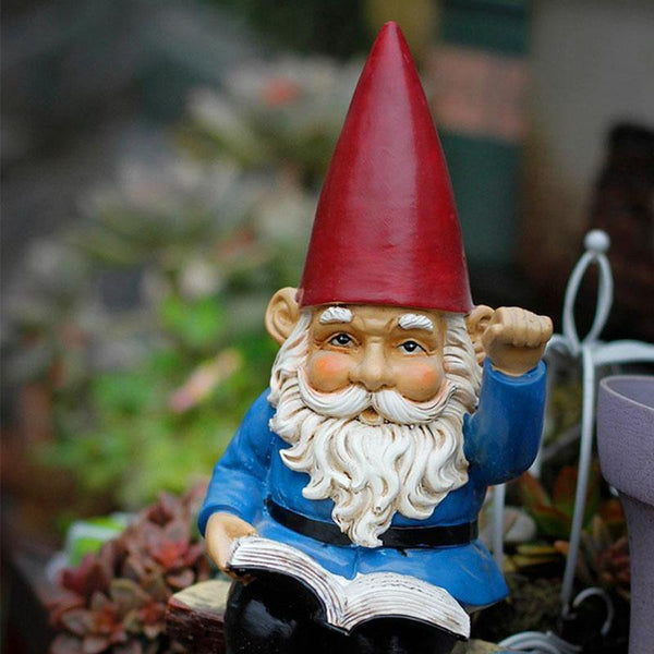 Resin Miniature Gnome Elf Book Beckoning Dwarf Sculpture Garden Decoration Outdoor Courtyard Ornaments