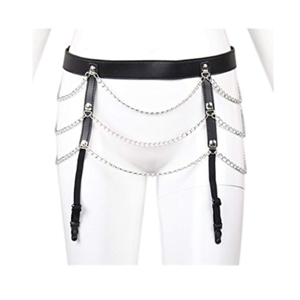 Faux Leather Adjustable Collocation Iron Chains Underwear Pants