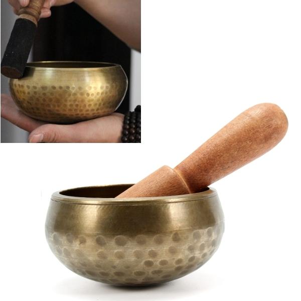 8.5cm Tibetan Buddhist Chakra Brass Singing Bowl Healing Hammered