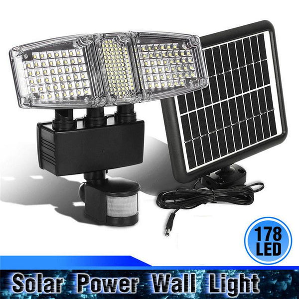 178 LED Super Bright Triple Head Waterproof Solar Power Motion Sensor Outdoor Garden Wall Light