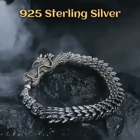 Premium 925 Sterling Silver Kungfu Dragon Bracelet Symbol of Luck and Protection
