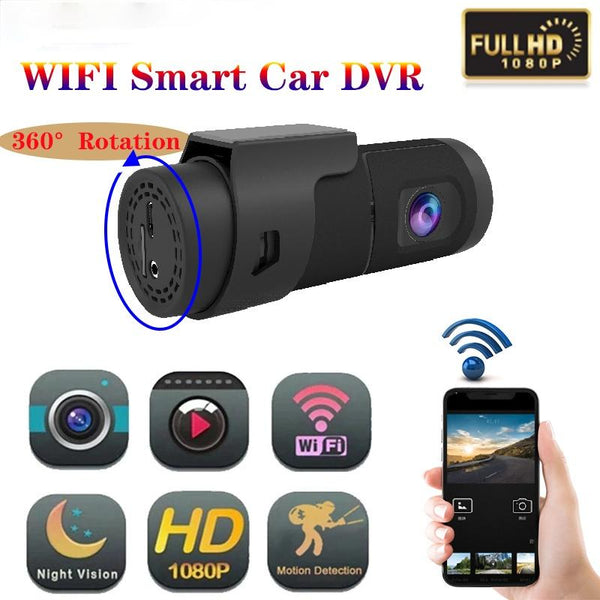 Car WIFI DVR Mobile APP FHD 1080P Dash Cam English Talking AI Voice-Controlled Hidden Mirror Link Video Recorder 360Rotating
