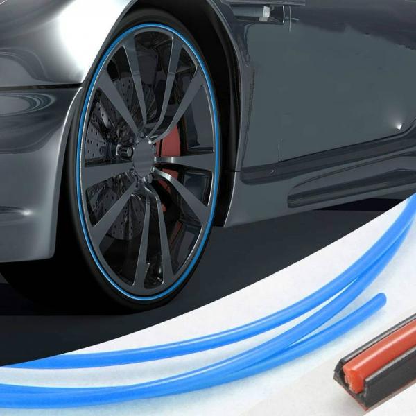 8m Car Wheel Hub Decor Strip Double Layer Protective Strip Anti-collision Ring  Seal Protector Fit All Car - Blue