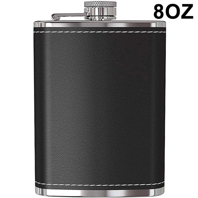 8oz Portable Stainless Steel Hip Flask Flagon Whiskey Wine Pot Leather Cover Bottle Funnel Travel Tour Drinkware Wine Cup