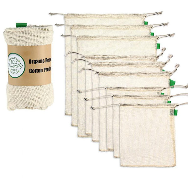 9Pcs Reusable Cotton Mesh Produce Bags