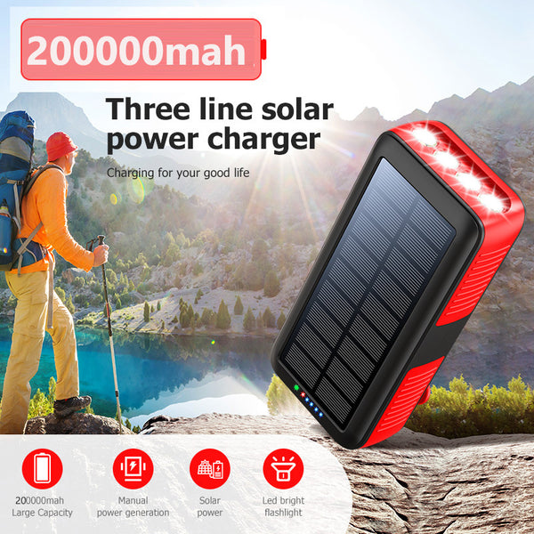 200000mAh Emergency Hand Crank Self Powered Portable Camping Solar Power Bank with 3 CHARGING CABLES LIGHTNING MICRO USB  TYPE C and 4 LED Flashlight