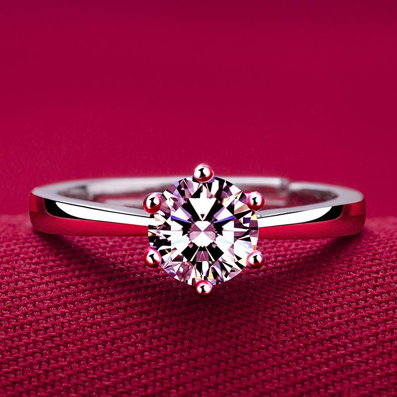 Silver 925 Classic Diamond Ring Female Fashion Wedding Ring Open Ring Couple Ring