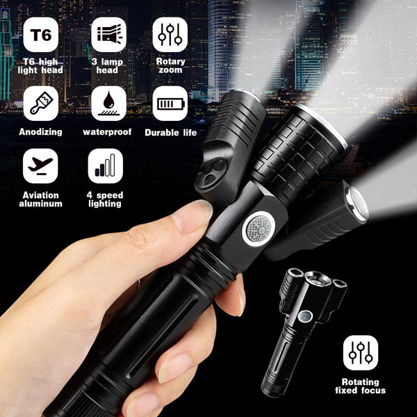 High Power Deformable LED Flashlight 5000 Lumen  L2 XPE Light Zoomable 18650 Battery Lamp 4 Mode Camping  USB Rechargeable Work Torch