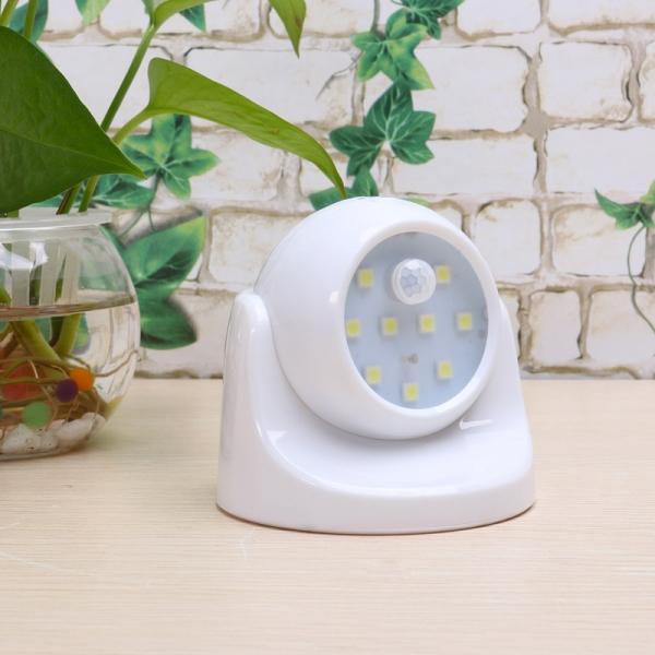 9-LED 360-Degree Rotation PIR IR Infrared Detector Sleeping Night Light with Motion Sensor White