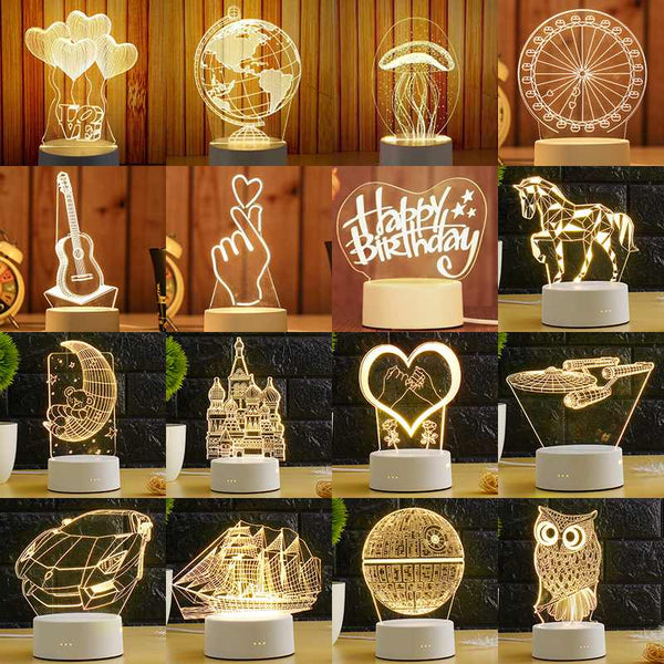 3D Plate LED Lamp Creative 3D LED Night Lights Novelty Illusion Night Lamp 3D Illusion Table Lamp For Home Decorative Christmas Festivals Ornament