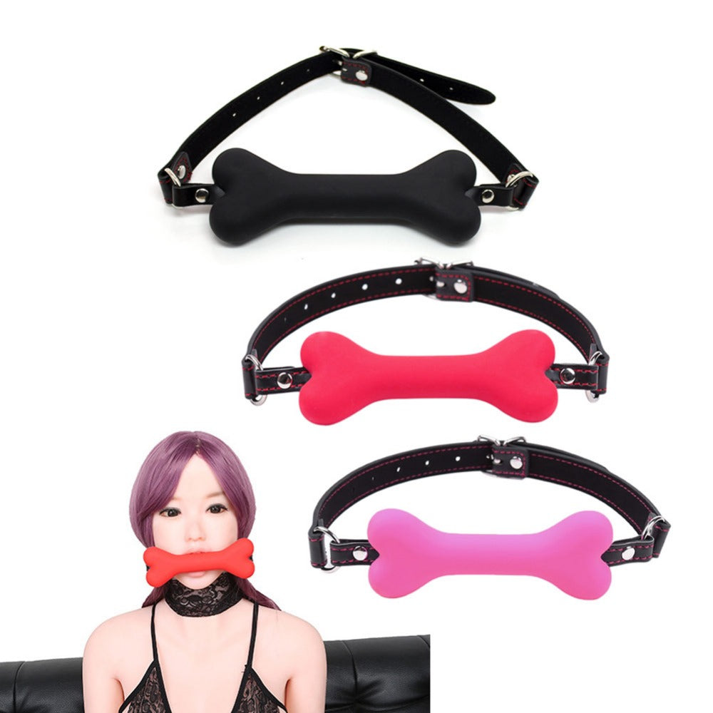 BDSM Mouth Plug 20mm Solid Leather Harness Mouth Silicone Dog Bone Ball Gag