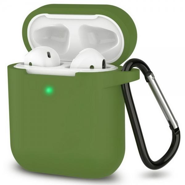 AirPods Case Full Protective Silicone AirPods Accessories Cover Front LED Visible Compatible with Apple AirPods 1&2 Wireless and Wired Charging Case Green