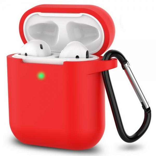 AirPods Case Full Protective Silicone AirPods Accessories Cover Front LED Visible Compatible with Apple AirPods 1&2 Wireless and Wired Charging Case Red